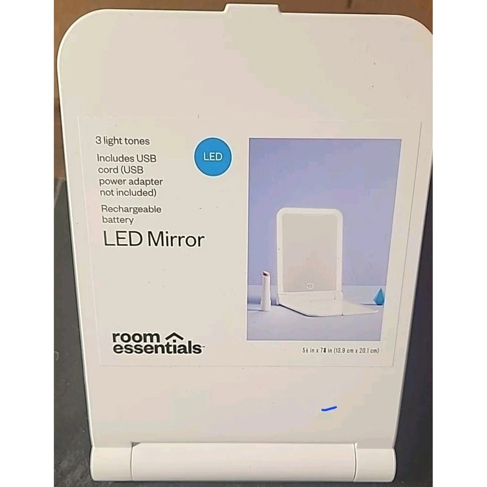 Room‎ Essentials LED Mirror 3 Light Modes Rechargeable USB Vanity Mirror NEW